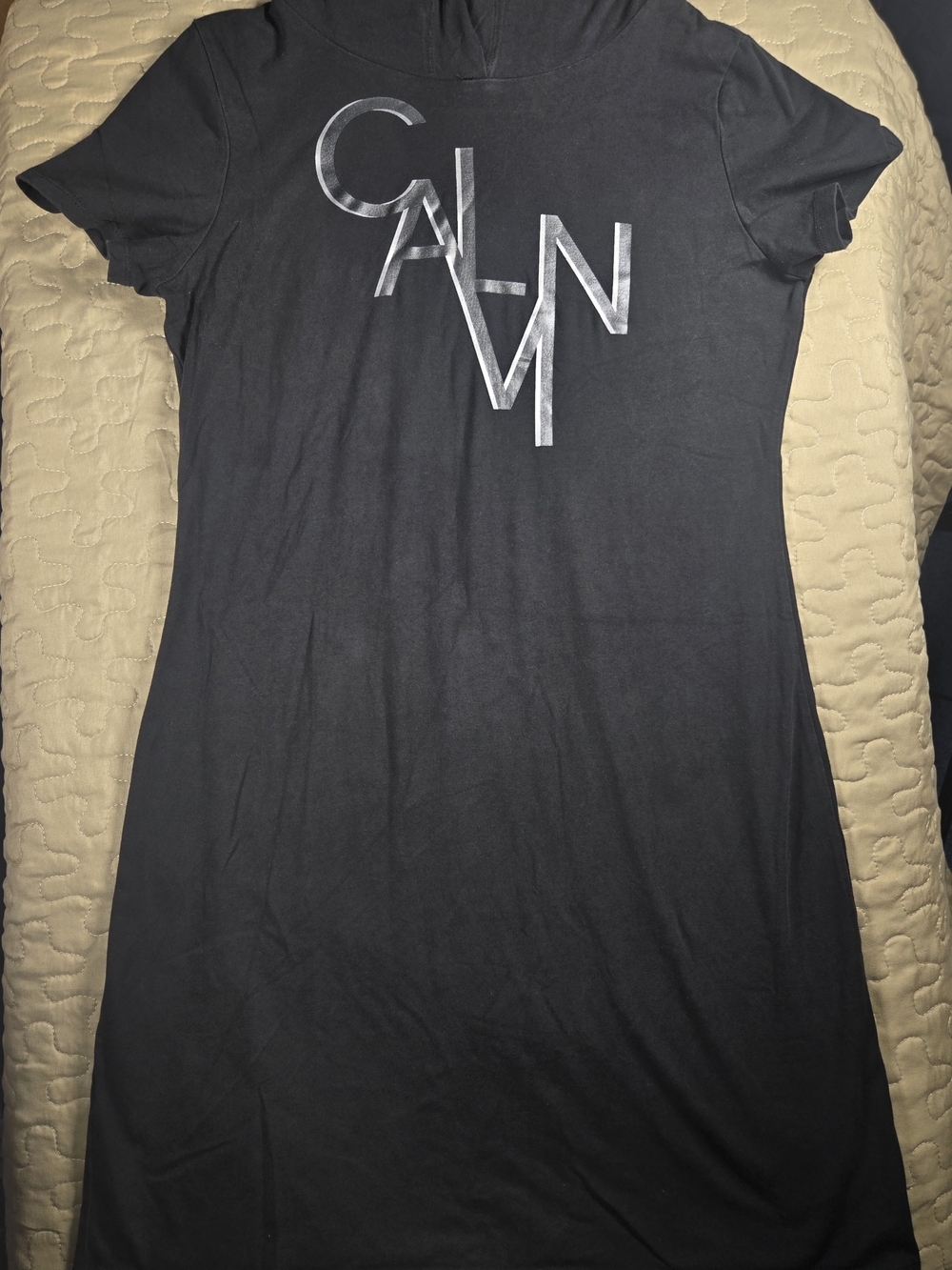 Calvin Klein Black Tee Dress with Contrasting White Label